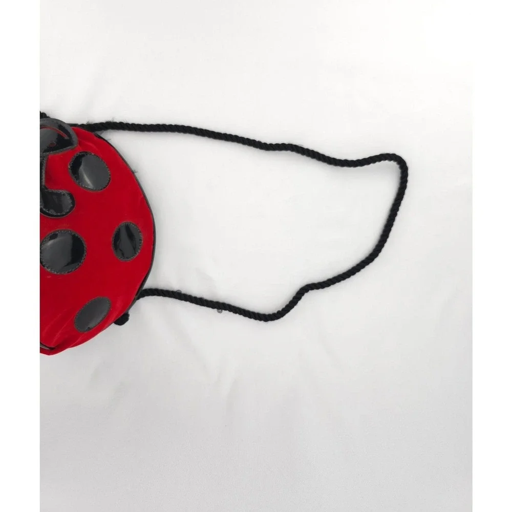Y2K 90s Velveteen‎ Polka Dot Ladybug Backpack Purse Red Black Zipper